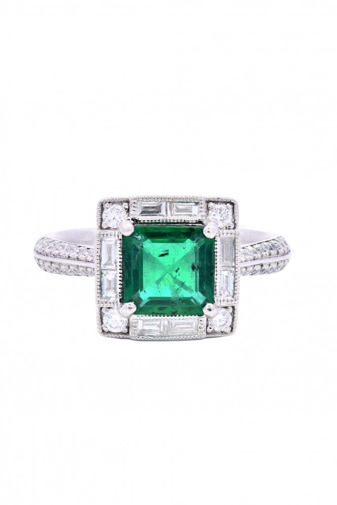 Platinum Emerald & Diamond Ring Platinum Claw Set