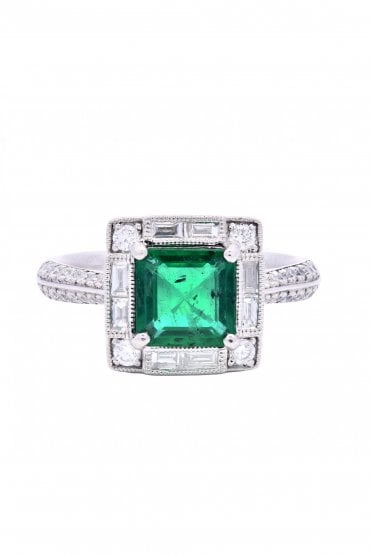 Platinum Emerald & Diamond Ring Platinum Claw Set