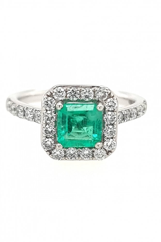 Platinum Emerald & Diamond Ring  Platinum Claw Set
