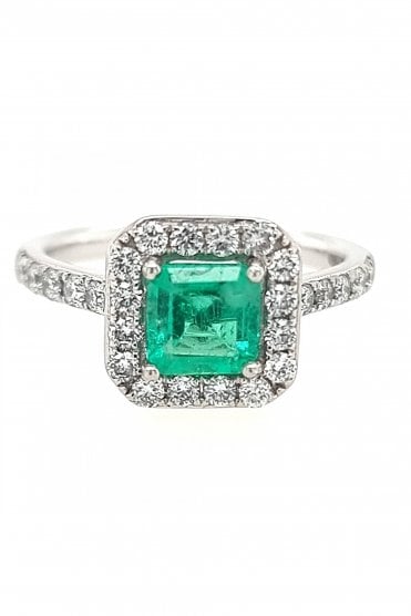 Platinum Emerald & Diamond Ring  Platinum Claw Set