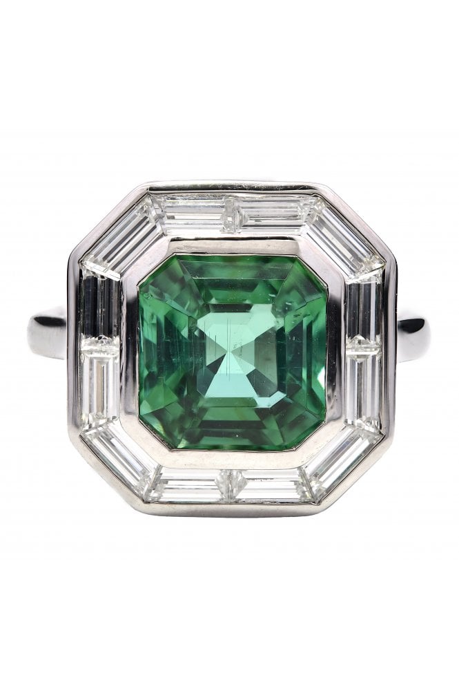 Platinum Mint Tourmaline and Diamond Ring  Platinum Rub-over Set