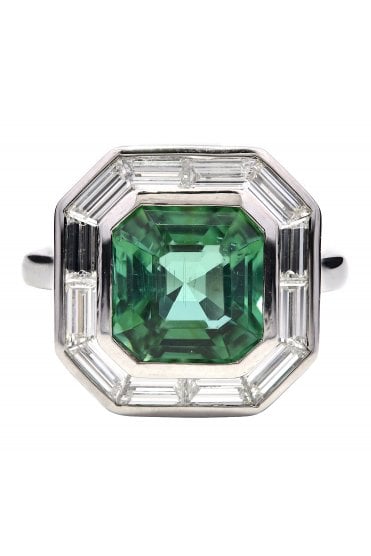 Platinum Mint Tourmaline and Diamond Ring  Platinum Rub-over Set