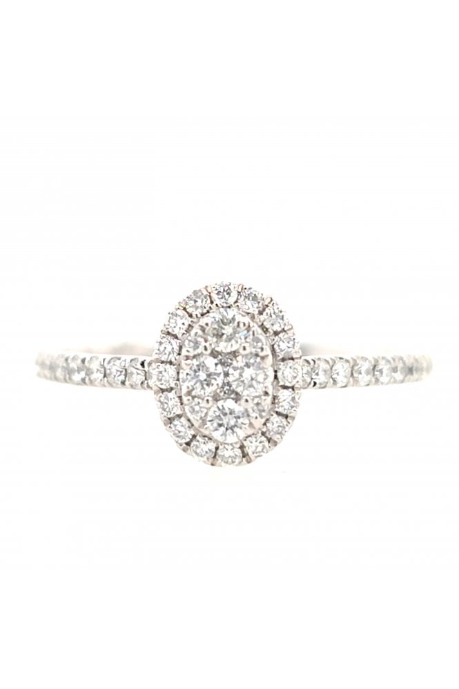 Platinum Multi Stone Diamond Halo Cluster Ring