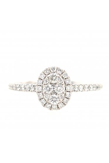 Platinum Multi Stone Diamond Halo Cluster Ring