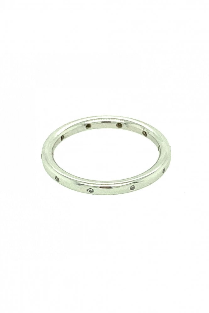 Platinum Round Brilliant Diamond Ring Platinum Rubover Set