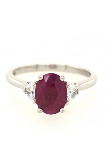 Platinum Ruby and Diamond 3 Stone Ring Platinum Claw Set