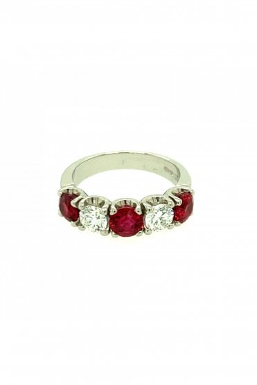 Platinum Ruby & Diamond Ring Half Eternity
