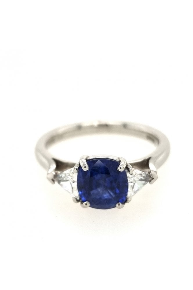Platinum Sapphire and Diamond Three Stone Ring Platinum Claw Set