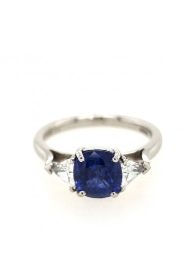 Platinum Sapphire and Diamond Three Stone Ring Platinum Claw Set