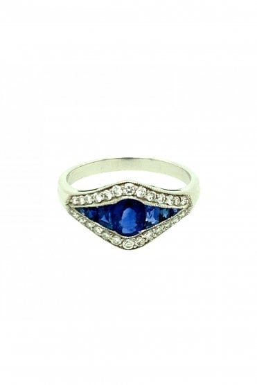 Platinum Sapphire Diamond 1930 Style Ring