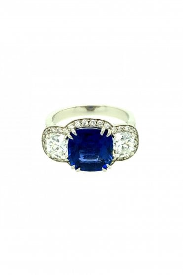Platinum Sapphire & Diamond Ring Claw Halo Set