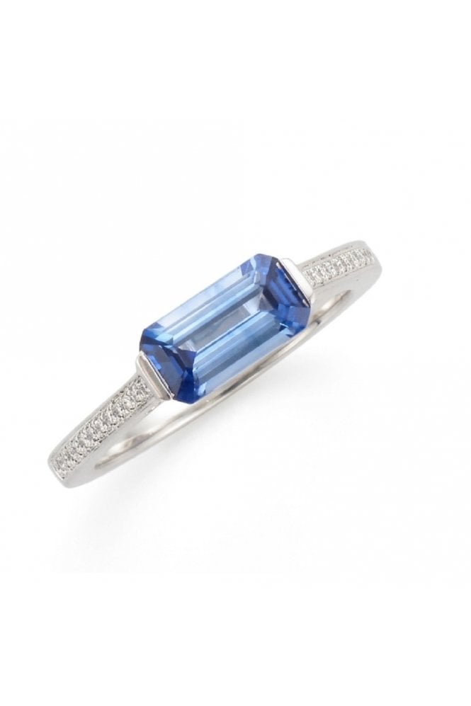 Platinum Sapphire & Diamond Ring Sapphire Platinum East-West Bar Set
