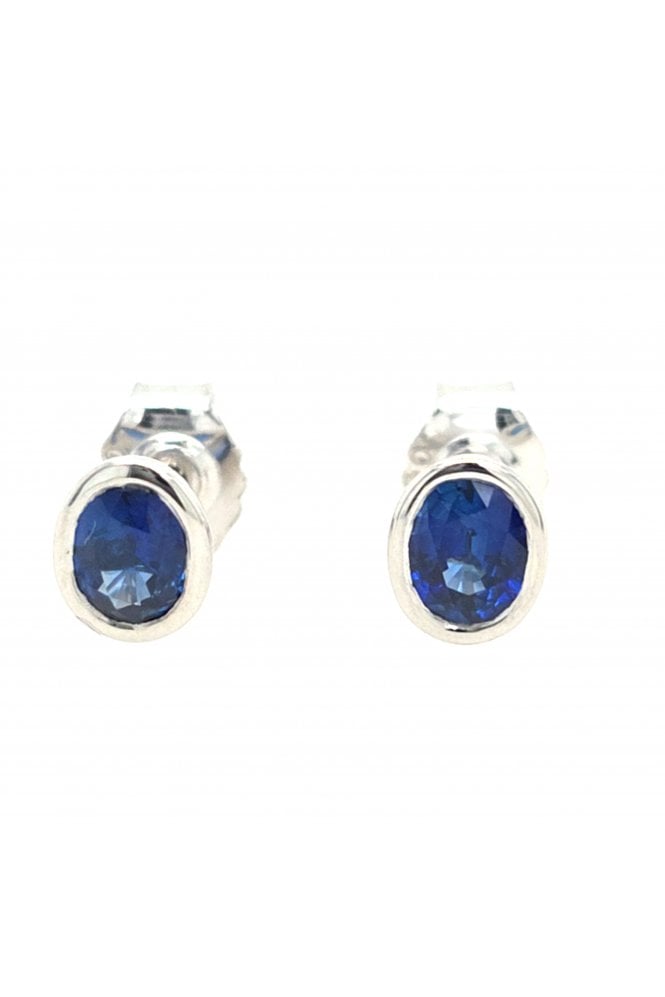 Platinum Sapphire Stud Earrings Platinum Rub-over Set