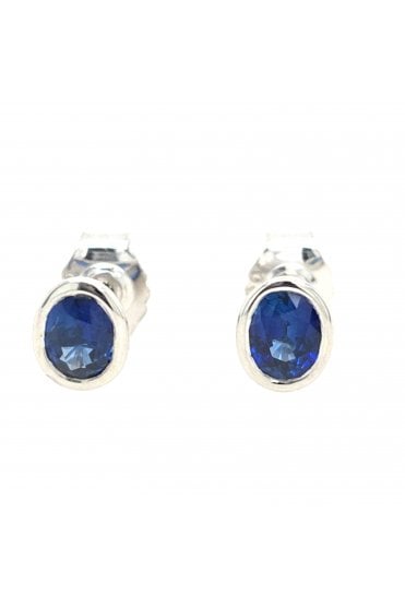 Platinum Sapphire Stud Earrings Platinum Rub-over Set