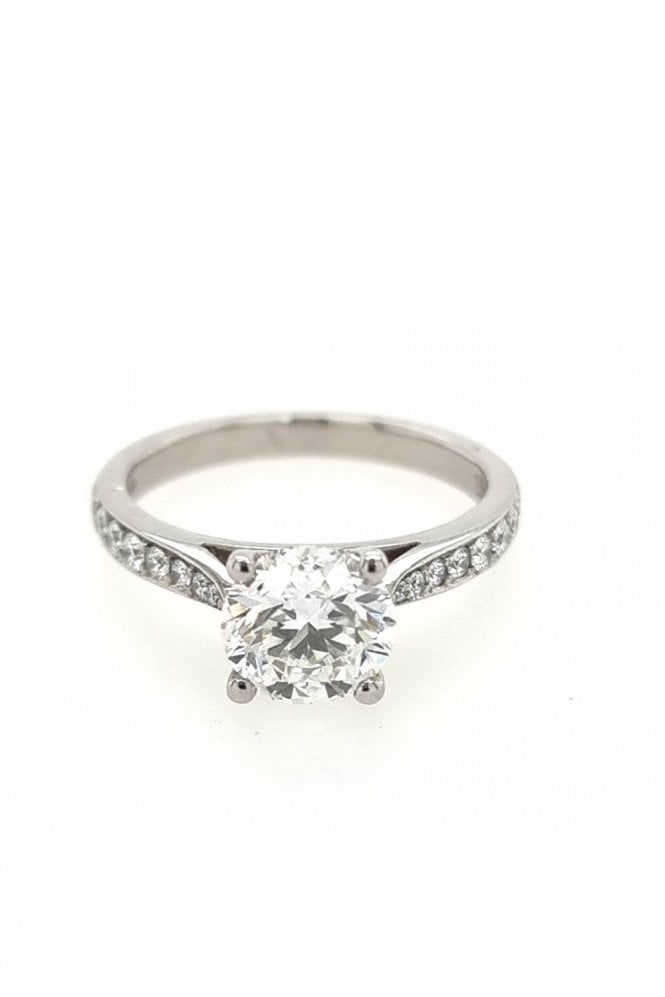 Platinum Single Diamond Ring With Diamond Shoulders Platinum Claw Set