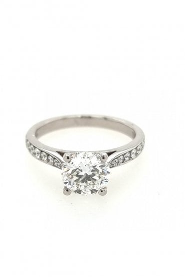 Platinum Single Diamond Ring With Diamond Shoulders Platinum Claw Set