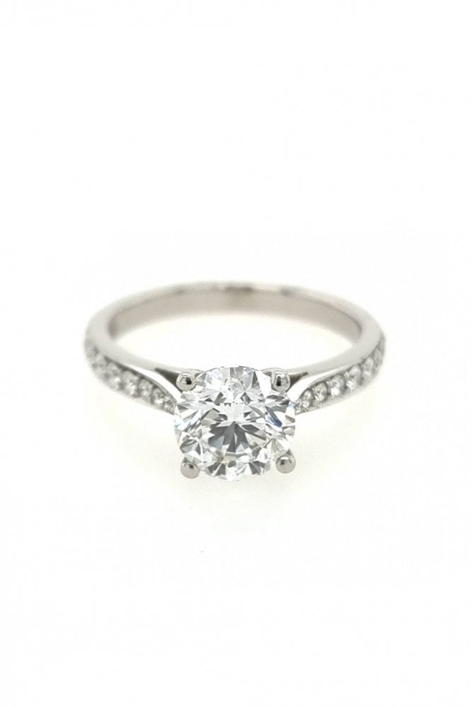Platinum Single Diamond Ring With Diamond Shoulders Platinum Claw Set
