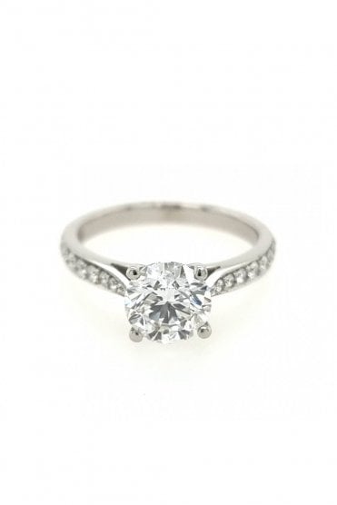 Platinum Single Diamond Ring With Diamond Shoulders Platinum Claw Set