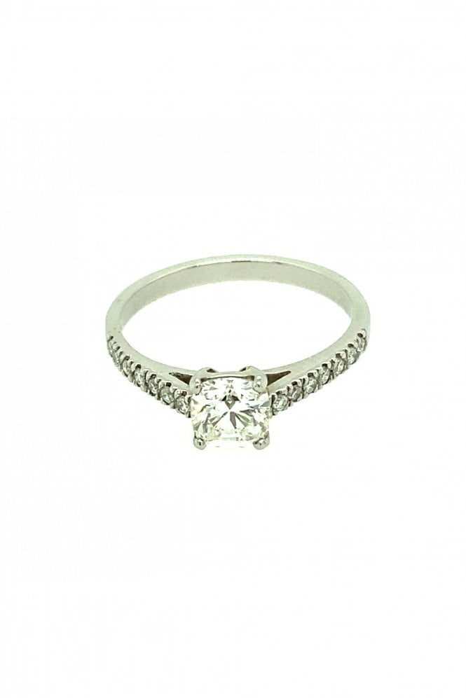 Platinum Single Stone Diamond & Diamond Shoulder Ring Platinum Claw Set Round Brilliant