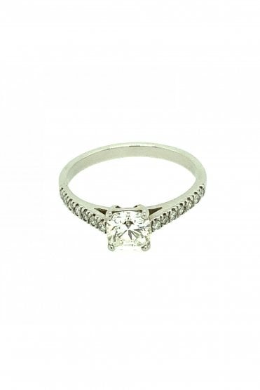 Platinum Single Stone Diamond & Diamond Shoulder Ring Platinum Claw Set Round Brilliant