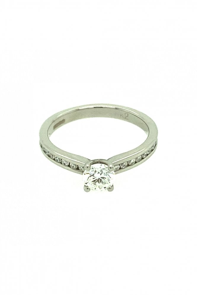 Platinum Single Stone Diamond Shoulder Ring Platinum Claw & Channel Set