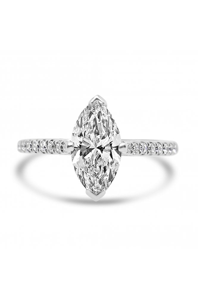 Platinum Single Stone with Diamond Shoulder Ring Marquise 0.70ct & Round Brilliant 0.13ct