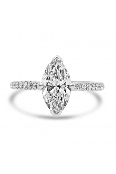 Platinum Single Stone with Diamond Shoulder Ring Marquise 0.70ct & Round Brilliant 0.13ct