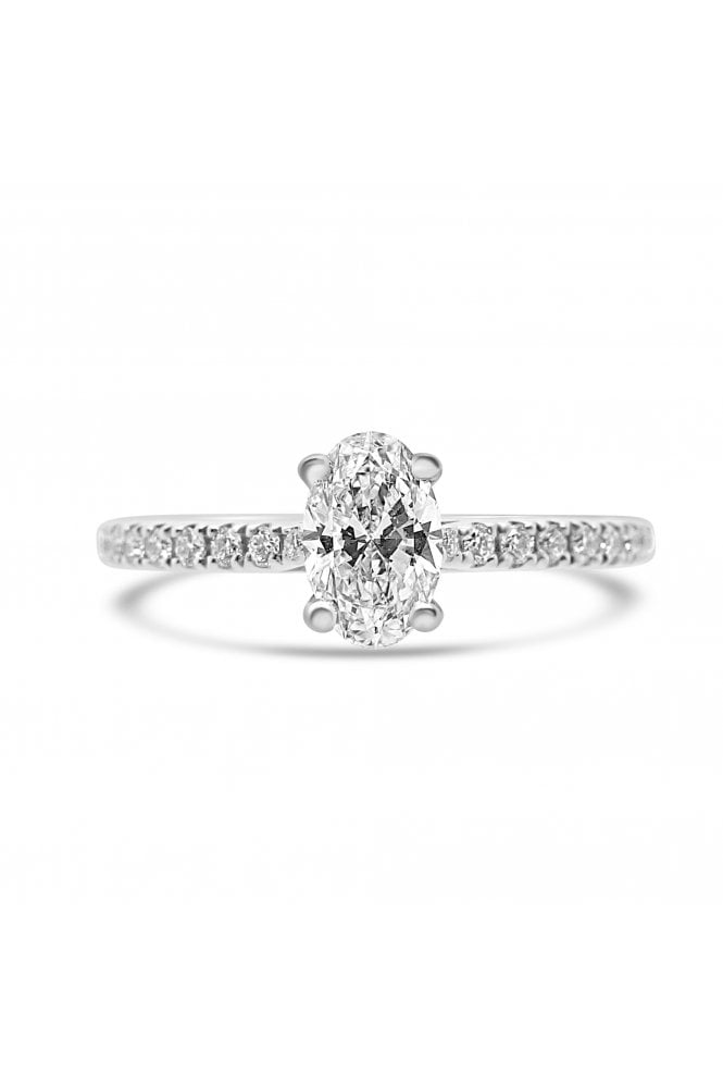 Platinum Single Stone with Diamond Shoulder Ring Oval 0.70ct & Round Brilliant 0.19ct