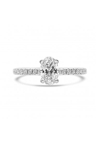 Platinum Single Stone with Diamond Shoulder Ring Oval 0.70ct & Round Brilliant 0.19ct