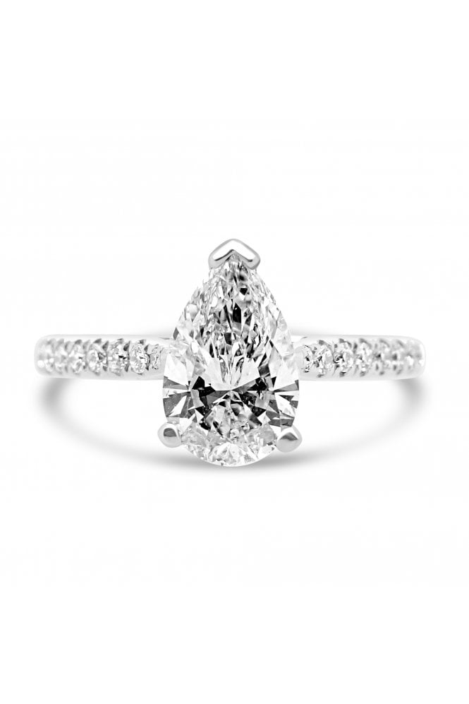 Platinum Single Stone with Diamond Shoulder Ring Pear 1.21ct & Round Brilliant 0.18ct
