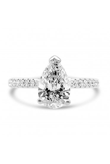 Platinum Single Stone with Diamond Shoulder Ring Pear 1.21ct & Round Brilliant 0.18ct
