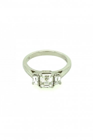 Platinum Three Stone Diamond Ring Centre Stone 1.08ct Emerald Cut
