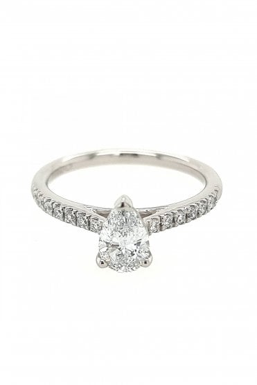 Platinum Wed-fit Single Pear Diamond Stone Ring Platinum Four Claw