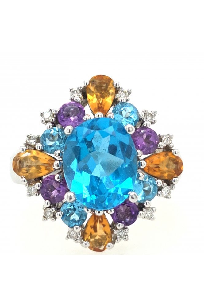 Preloved 14ct White Gold Blue Topaz Multistone Ring