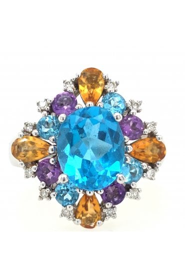 Preloved 14ct White Gold Blue Topaz Multistone Ring