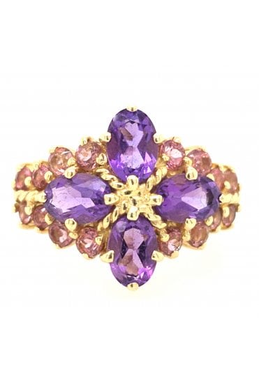 Preloved 14ct Yellow Gold Amethyst & Pink Tourmaline Ring