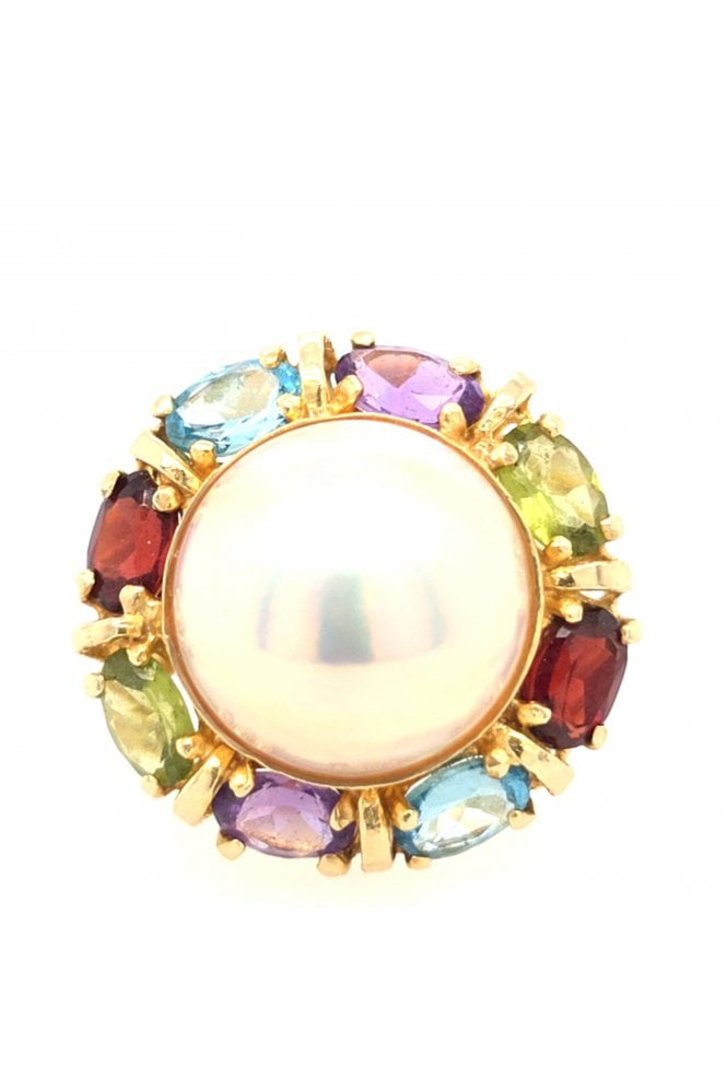 Preloved 14ct Yellow Gold Mabe Pearl Multistone Ring