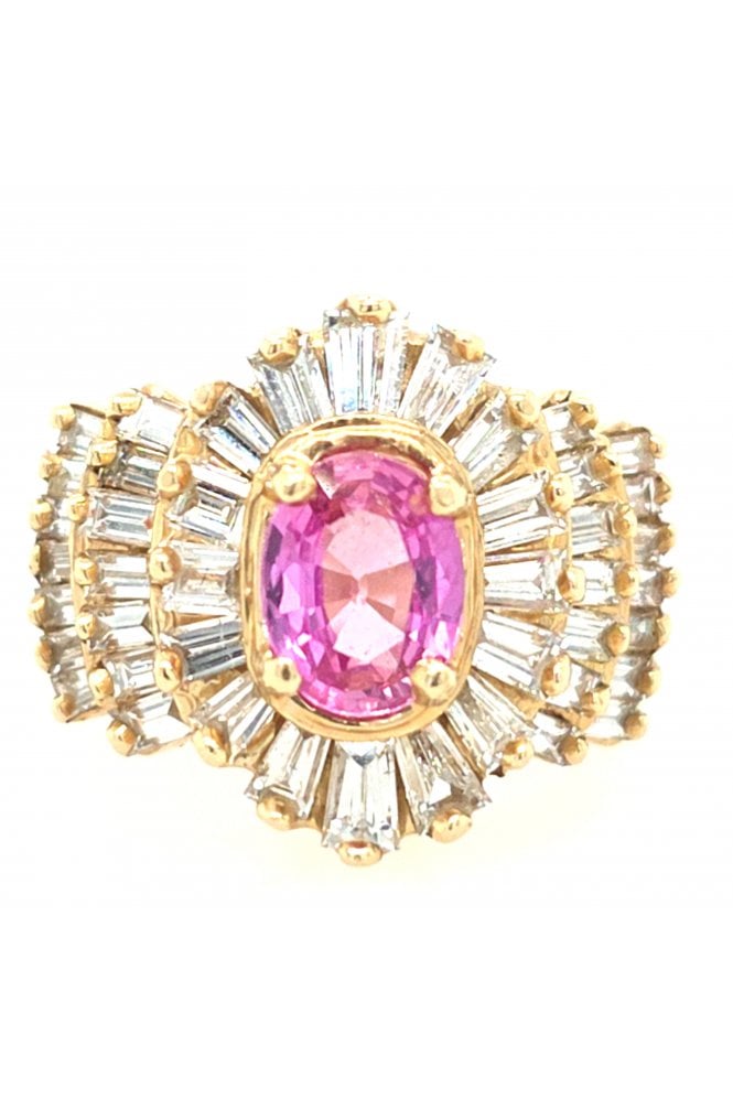 Preloved 14ct Yellow Gold Pink Sapphire and Diamond Cluster Ring