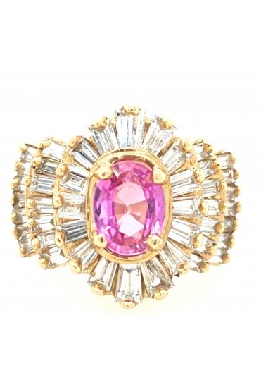Preloved 14ct Yellow Gold Pink Sapphire and Diamond Cluster Ring