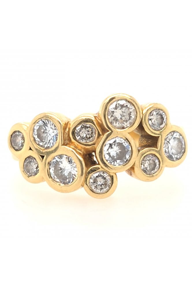 Preloved 18ct Diamond Bubble Ring 18ct Yellow Gold Handmade