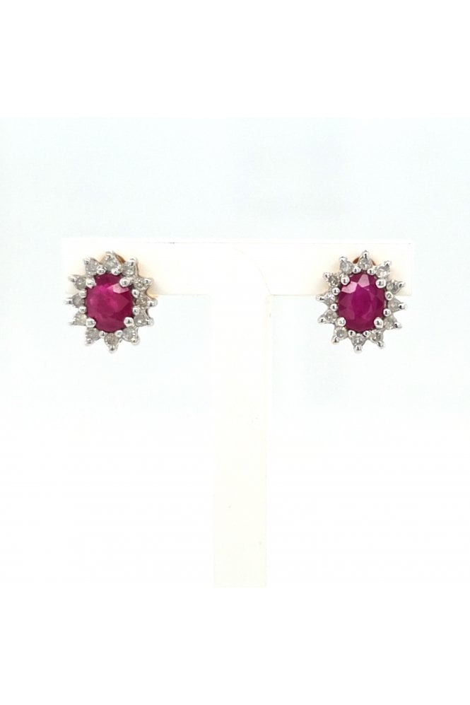 Preloved 18ct Gold Ruby & Diamond Stud Earrings 18ct White Gold Claw Set