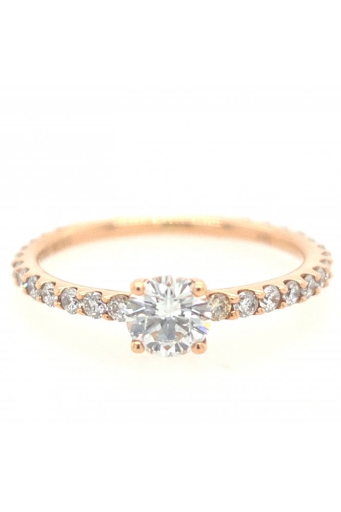 Preloved 18ct Rose Gold Single Stone Diamond Ring Diamond Shoulders