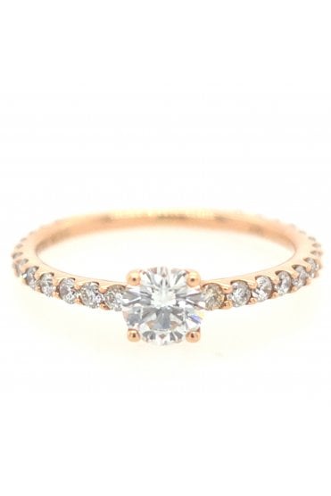 Preloved 18ct Rose Gold Single Stone Diamond Ring Diamond Shoulders