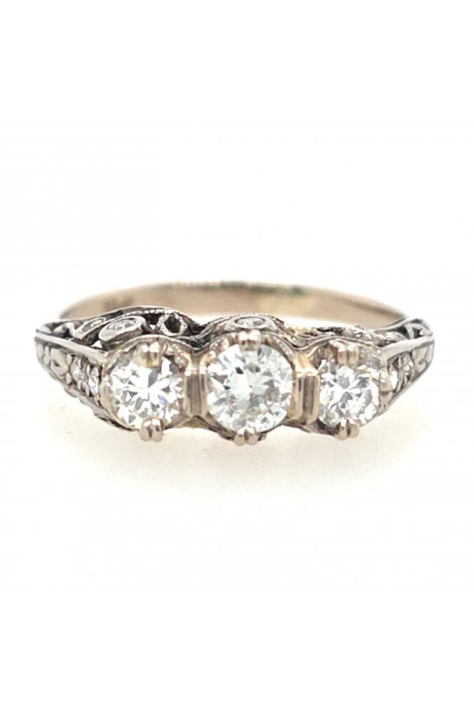 Preloved 18ct White Gold 3 Stone Diamond Ring with Diamond Shoulders