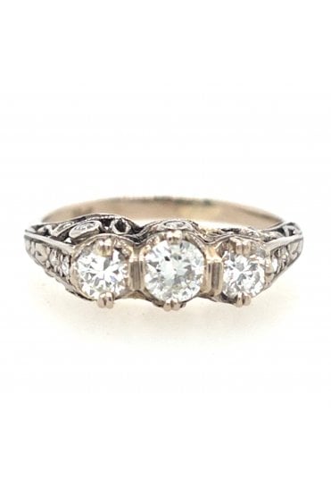 Preloved 18ct White Gold 3 Stone Diamond Ring with Diamond Shoulders