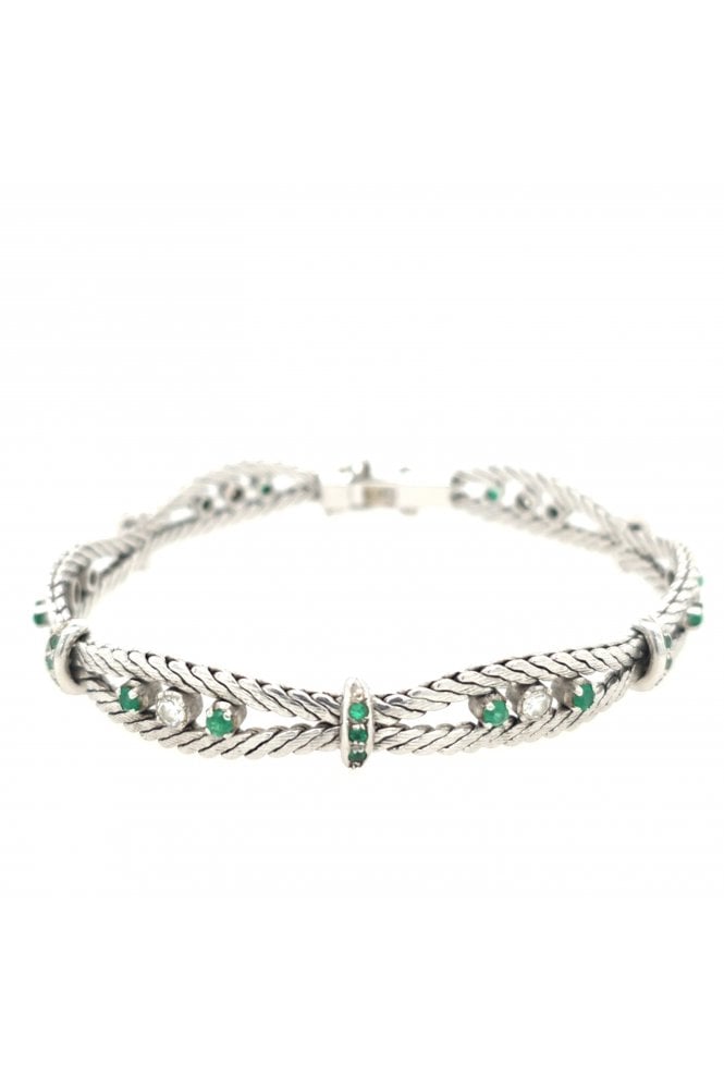 Preloved 18ct White Gold Emerald and Diamond Bracelet