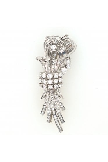 Preloved 18ct White Gold Floral Spray Diamond Brooch Trembling Diamond Flowers