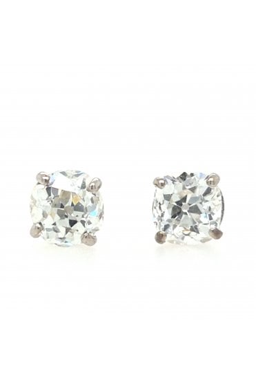 Preloved 18ct White Gold Old Cut Diamond Stud Earrings