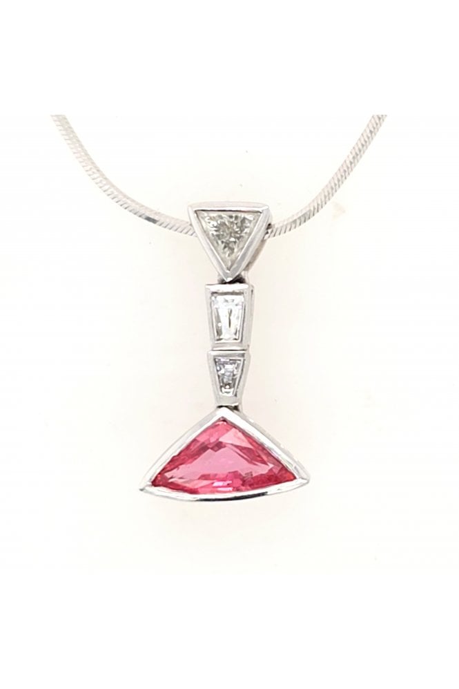 Preloved 18ct White Gold Pink Tourmaline & Diamond Pendant with Snake Chain