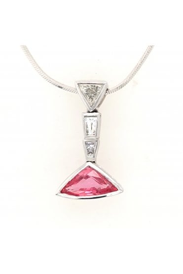 Preloved 18ct White Gold Pink Tourmaline & Diamond Pendant with Snake Chain